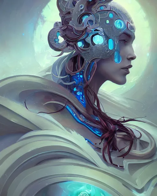 Image similar to portrait of a beautiful cybernetic emanation from angelarium, by pete mohrbacher and artgerm and wlop, digital art, highly detailed, intricate, fantasy, mystical, Trending on Artstation HQ, deviantart, unreal engine, 4K UHD image