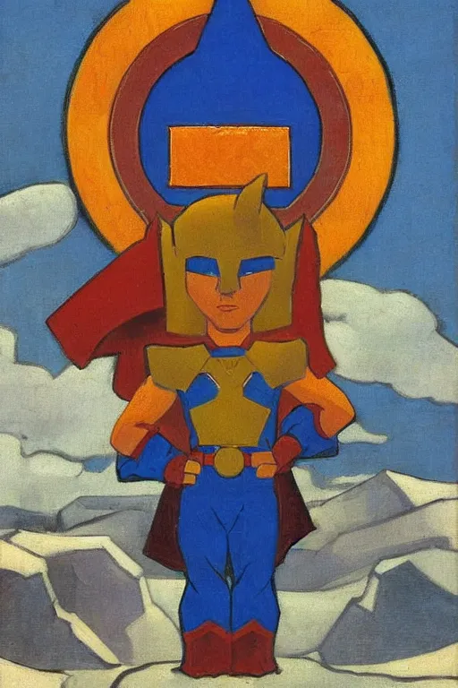 Image similar to thor, marvel, artwork by nicholas roerich,