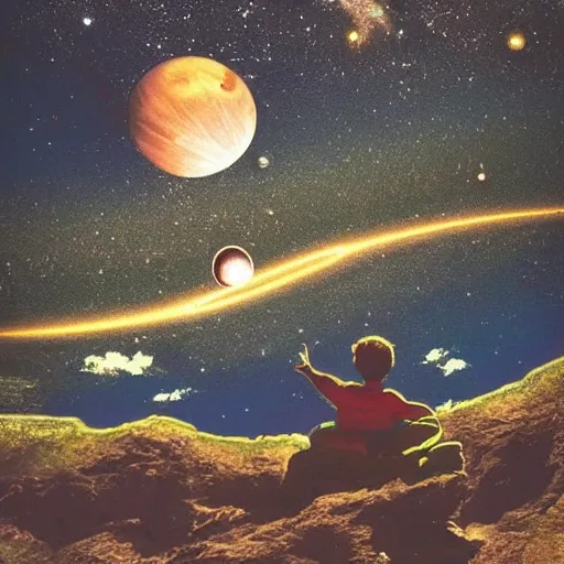 Image similar to is sitting on a cliff watching the planets orbit our skies