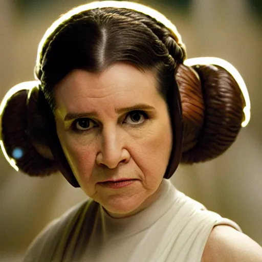 Image similar to rachel levine as princess leia in star wars episode 6, 8k resolution, full HD, cinematic lighting, award winning, anatomically correct