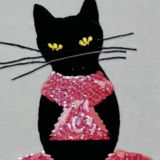 Prompt: a photo of a cat embroidered with sequins