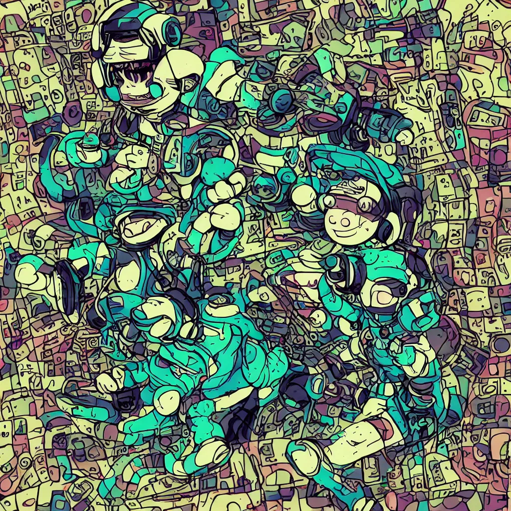 Image similar to a toad wearing headphones, ryuta ueda artwork, breakcore, style of jet set radio, y 2 k, gloom, space, cel - shaded art style, record store, data, minimal, code, cybernetic, dark, eerie, cyber