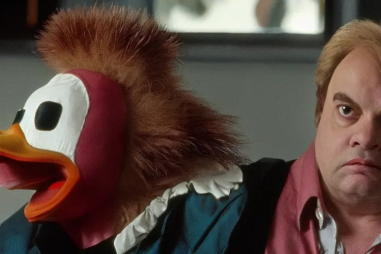 Prompt: still image of howard the duck in the sopranos.