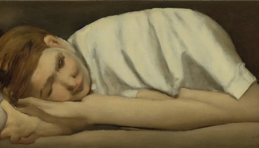 Prompt: painting by borremans, young woman in bed, detailed, stunning