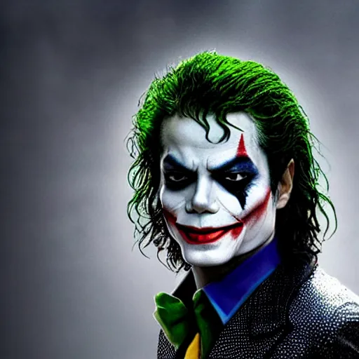 Image similar to stunning awe inspiring michael jackson as the joker, movie still 8 k hdr atmospheric lighting