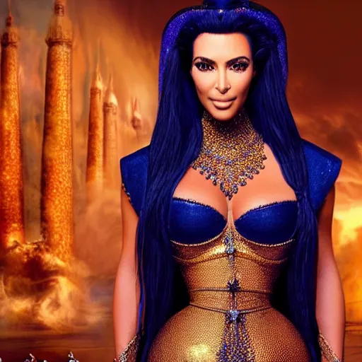 Image similar to kim kardashian in alladin live action, 8k full HD photo, cinematic lighting, anatomically correct, oscar award winning, action filled, correct eye placement,