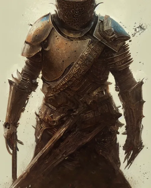 Image similar to Hyper realistic painting of a man in rusty full plate armor with his face uncovered, dark fantasy, fantasy armor, hyper detailed, by greg rutkowski, trending on artstation