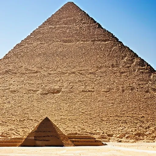 Prompt: front entrance of a pyramid in the desert partially covered by sand, highly detailed