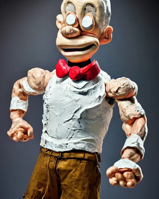 Image similar to an papier mache popeye by will kurtz, realistic, very detailed, complex, intricate, studio lighting, bokeh, sigma 5 0 mm f 1. 4