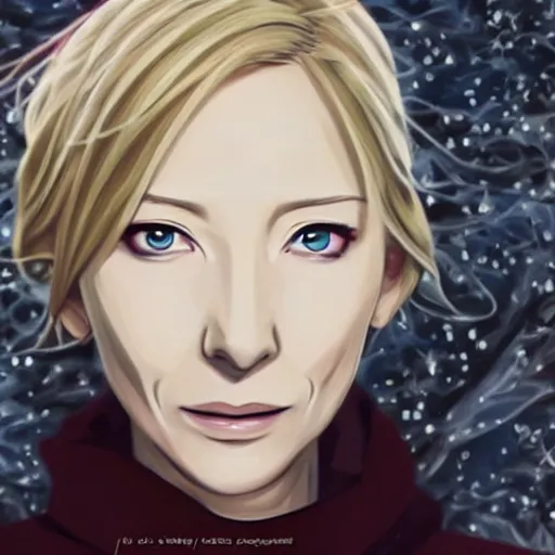 Image similar to An anime portrait of cate blanchett ,