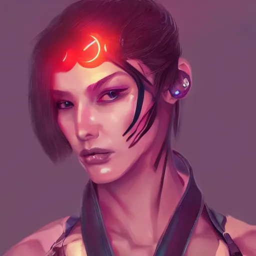 Image similar to a beautiful portrait of a cyberpunk rogue by kim hyun joo, neon ambience, trending on artstation