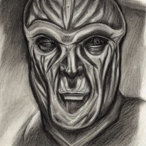 Prompt: portrait of a fish - man, the innsmouth look, charcoal sketch