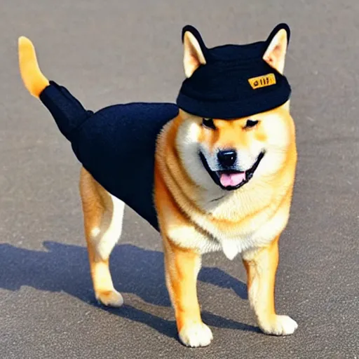 Image similar to shiba inu in a barret outfit