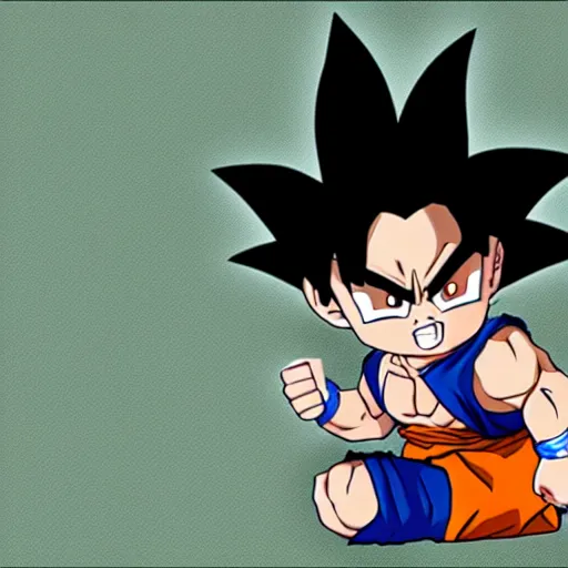 Prompt: chibi goku in a wheelchair getting hit by Gohan