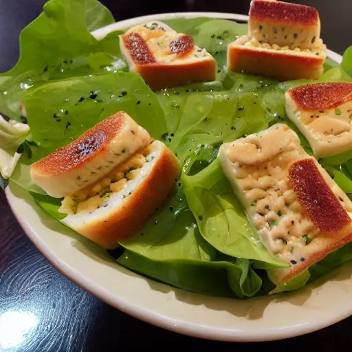 Image similar to michelin star spam and limburger cheese salad