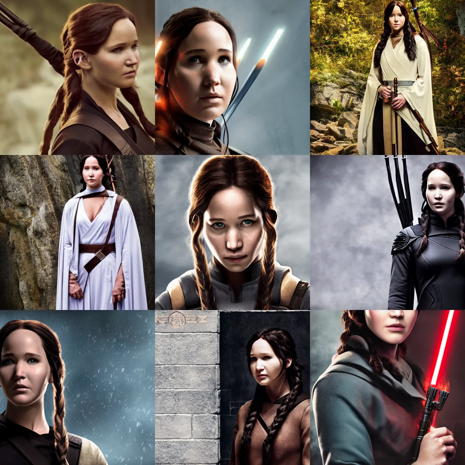 Prompt: ( ( ( ( ( katniss everdeen ) ) ) ) ) wearing jedi - robes!!!!!!!!!!, photography portrait, 4 k / 8 k