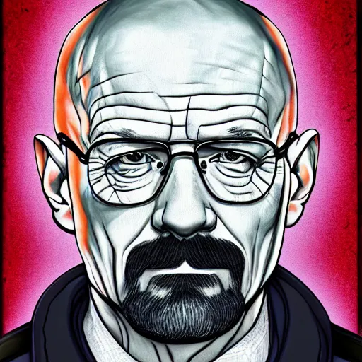 Prompt: Walter White, accurate anatomy, highly detailed, digital art, centered, portrait, colored