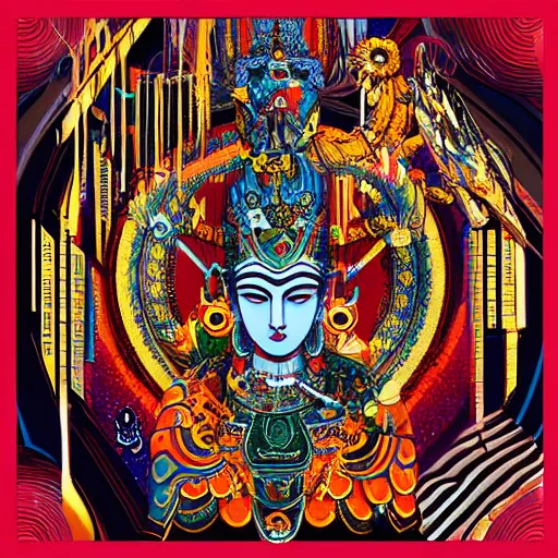 Image similar to album cover design design depicting vishnu, by jonathan zawada, pi - slices, and tristan eaton, digital art