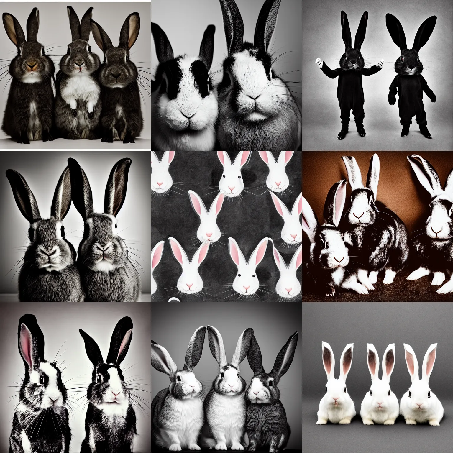 Prompt: rabbits with corpse paint, studio photography