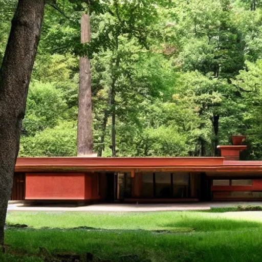 Image similar to house designed by frank lloyd wright, forest