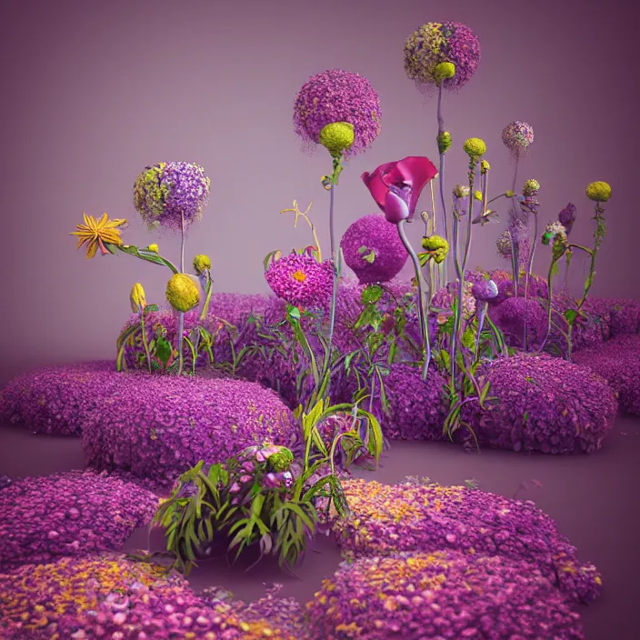 Prompt: abstract flowers _ in _ a _ surreal _ environment _ by _ salvador _ dali _ highly _ detailed _ 3 _ d _ render _ vray _ octane _ realistic _ lighting _ photo