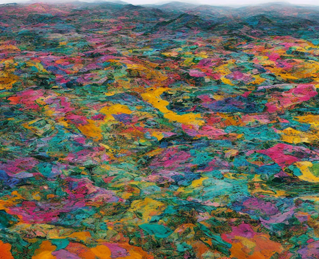 Prompt: a colorful landscape by edward burtynsky, richard mosse