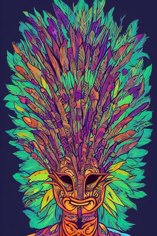 Image similar to animal mask totem roots flower tribal feather gemstone plant wood rock shaman vodoo video game vector cutout illustration vivid multicolor borderlands comics by josan gonzales and dan mumford radiating a glowing aura