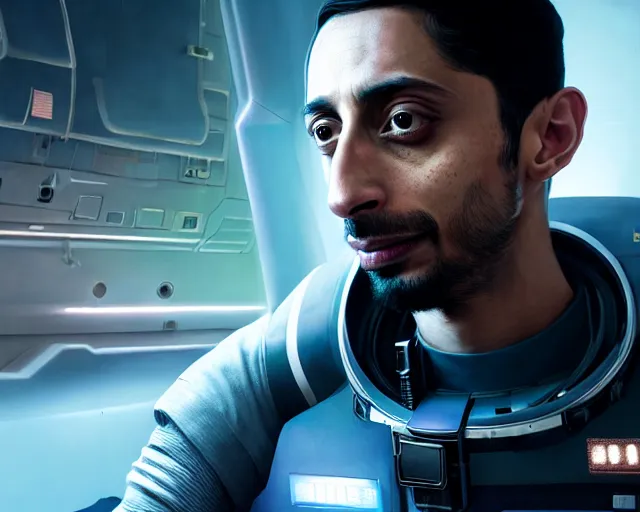 Prompt: highly detailed portrait of riz ahmed as an android in a space shuttle, in detroit : become human, stephen bliss, unreal engine, fantasy art by greg rutkowski, loish, rhads, ferdinand knab, makoto shinkai and lois van baarle, ilya kuvshinov, rossdraws, tom bagshaw, global illumination, radiant light, detailed and intricate environment