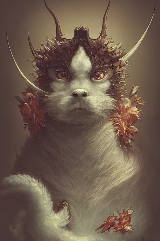 Image similar to a portrait of a japanese devil animal illustrated by miyazaki by karol bak, james jean, tom bagshaw, rococo, sharp focus, trending on artstation, cinematic lighting, hyper realism, octane render, 8 k, hyper detailed, vivid, ultra detailed, highly detailed