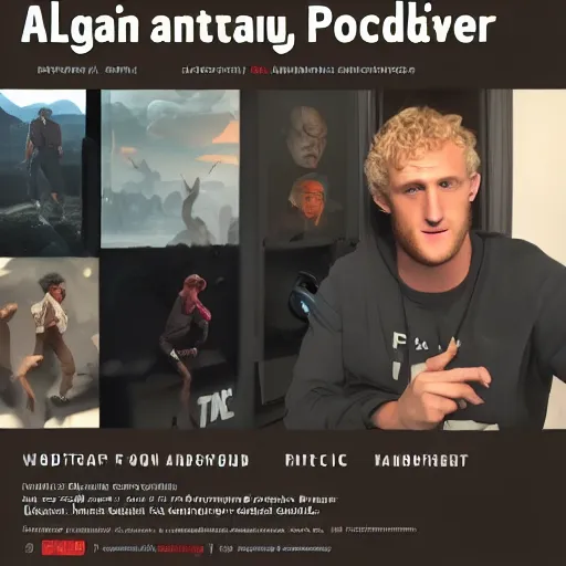 Image similar to Logan Paul giving a podcast On the radio with wolverine , artstation, Greg rutkowski, cinematic, digital Art