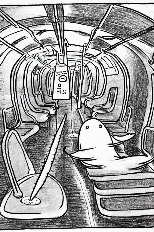 Image similar to drawing of a narwhal taking the subway by matt groening