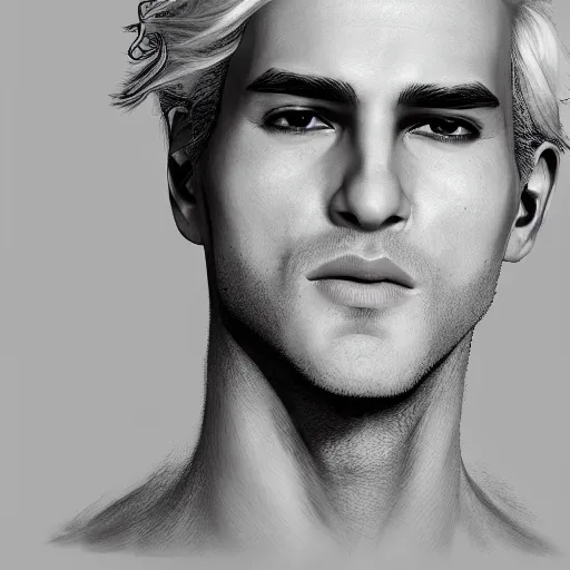 Image similar to A handsome man with Black and White hair, portrait, digital art, trending on artstation, behance