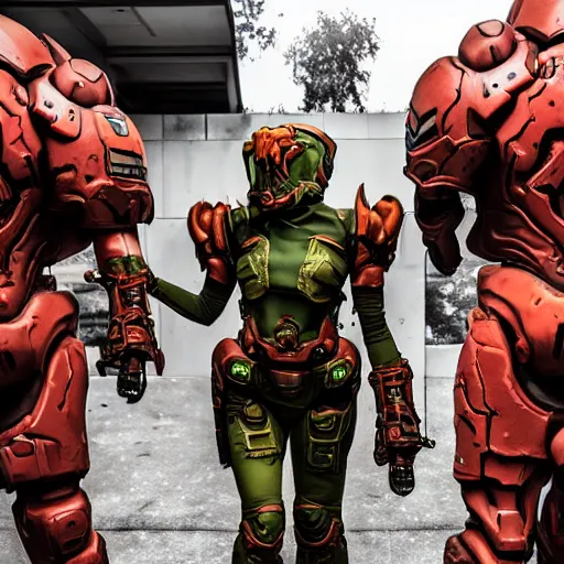 Image similar to doom slayer from doom eternal cosplay, photography, 9 0 s