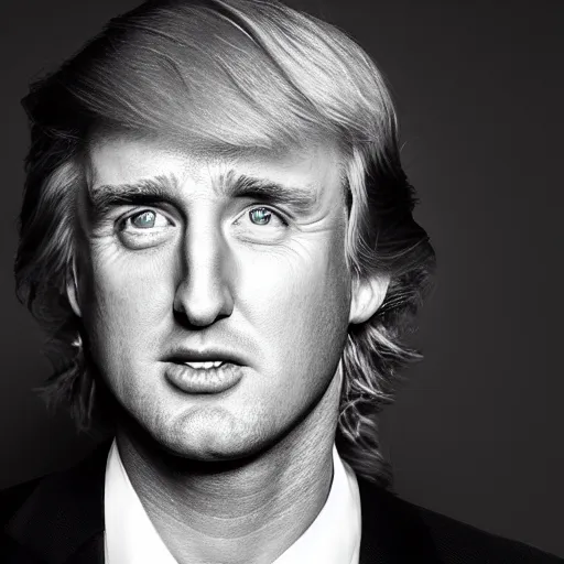 Image similar to close - up portrait of owen wilson as donald trump, studio photograph