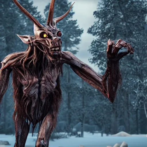 Prompt: a wendigo, 3 d render, octane, ray tracing, ultra high resolution, ultra detailed, photorealistic, 8 k