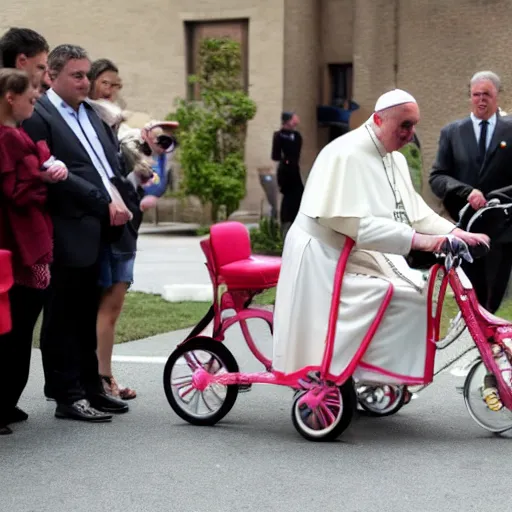 Image similar to the pope riding a childs tricycle