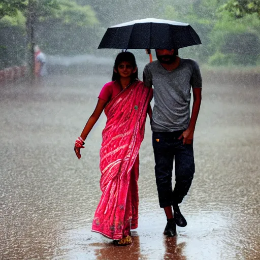 Image similar to an indian girl and italian boy holding hands in the rain