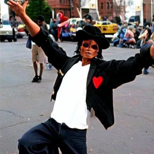 Image similar to Michael Jackson 1990s street performer in the small soldiers universe