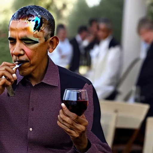 Image similar to barack obama chugging wine and smoking cigarettes