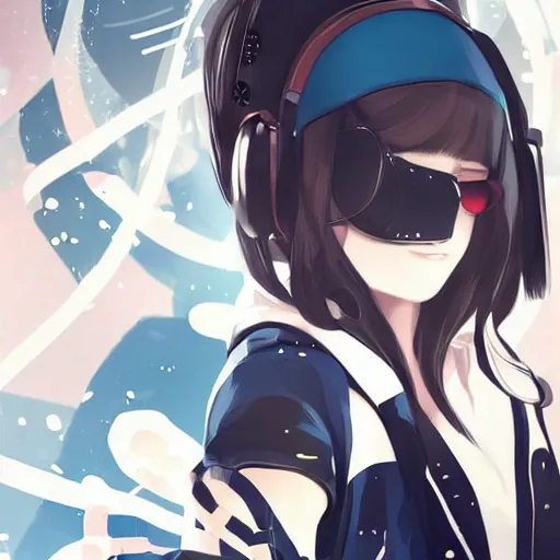 Image similar to Frequency indie album cover, luxury advertisement, white and navy colors. highly detailed post-cyberpunk sci-fi close-up schoolgirl in asian city in style of cytus and deemo, mysterious vibes, by Ilya Kuvshinov, by Greg Tocchini, nier:automata, set in half-life 2, beautiful with eerie vibes, very inspirational, very stylish, with gradients, surrealistic, postapocalyptic vibes, depth of filed, mist, rich cinematic atmosphere, perfect digital art, mystical journey in strange world, beautiful dramatic dark moody tones and studio lighting, shadows, bastion game, arthouse