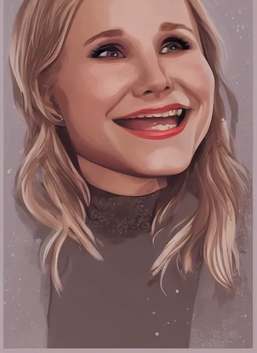 Image similar to portrait of kristen bell winking at the camera and biting her lips, intricate, elegant, highly detailed, photorealistic, trending on artstation, digital art