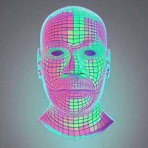 Image similar to a 3d human head made up of shiny holograms