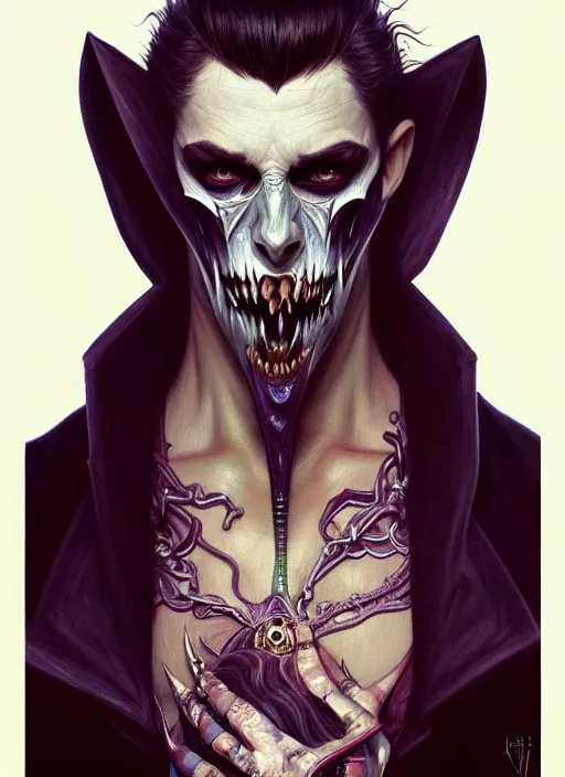 Prompt: hyper detailed ultra sharp painting of a vampire count male. trending on artstation, warpaint aesthetic, darkwave, gothic, eerie, ornate, intricate, digital painting, concept art, smooth, sharp focus, illustration, art by artgerm and james jean, gilleard james and alphonse mucha, 8 k