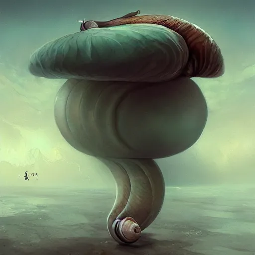 Image similar to A snail watching everything slowly decay while the time slowly reaches it's end, digital art, surreal, WLOP, artstation, surrealism, Mandy Jurgens