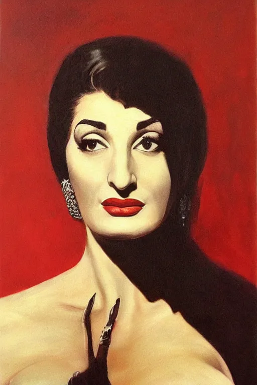 Prompt: ultra realistic portrait painting of maria callas, art by frank frazetta, 8 k, ultra realistic, highly detailed, epic lighting