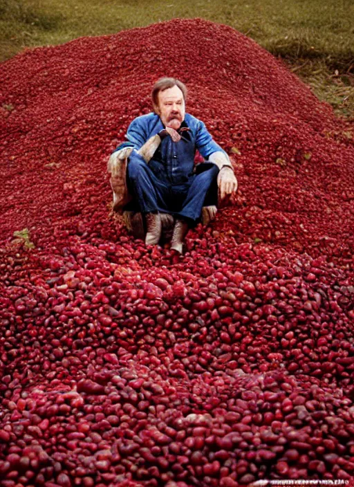 Prompt: tiny bryan cranston sitting inside a bown of cranberries, food photography, natural light, sharp, detailed face, magazine, press, photo, steve mccurry, david lazar, canon, nikon, focus