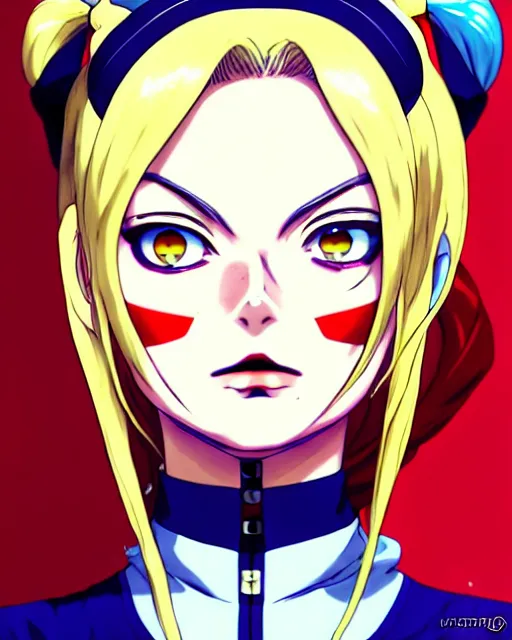 Image similar to Anime as Margot Robbie cute-fine-face, pretty face, surprised realistic shaded Perfect face, fine details. Anime. as Harley Quinn Suicide Squad; Red-Line-Anime realistic shaded lighting by Ilya Kuvshinov katsuhiro otomo ghost-in-the-shell, magali villeneuve, artgerm, rutkowski, WLOP Jeremy Lipkin and Giuseppe Dangelico Pino and Michael Garmash and Rob Rey