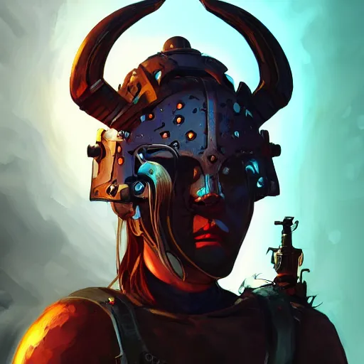 Image similar to cyberpunk viking helmet mask warrior goddess robot ninja fantasy, art gta 5 cover, official fanart behance hd artstation by jesper ejsing, by rhads, makoto shinkai and lois van baarle, ilya kuvshinov, ossdraws