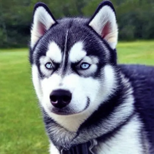 Image similar to A photo of a Husky dog wearing a hat