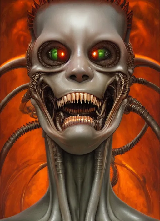 Prompt: a hyper detailed upper body portrait of ellen ripley hybrid xenomorph, by tom bagshaw, by zdzisław beksinski, trending on artstation